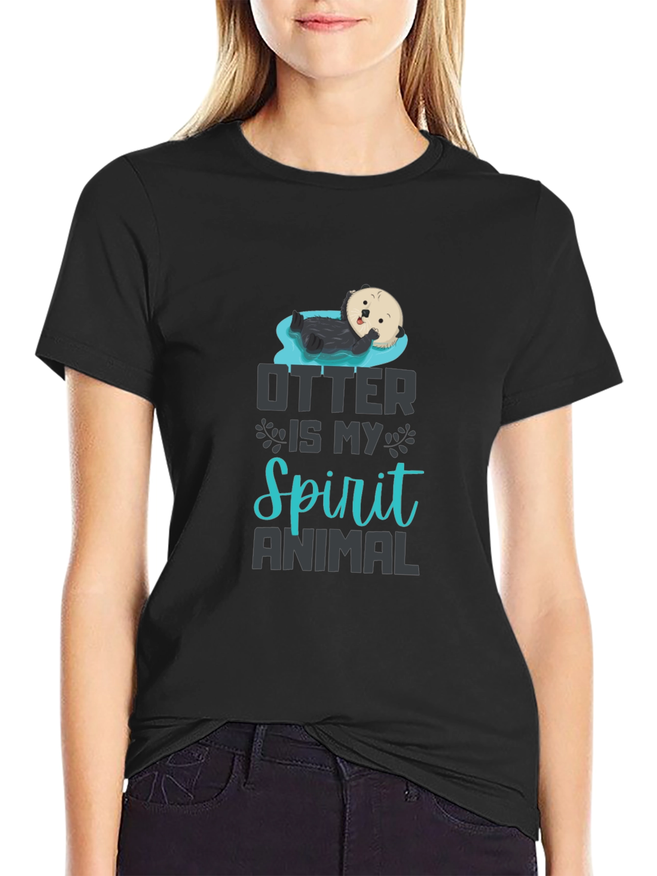 Otter Spirit Animal Graphic T-Shirt - Black