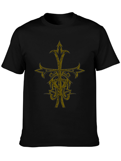 Gothic Cross Graphic Print Black T-Shirt