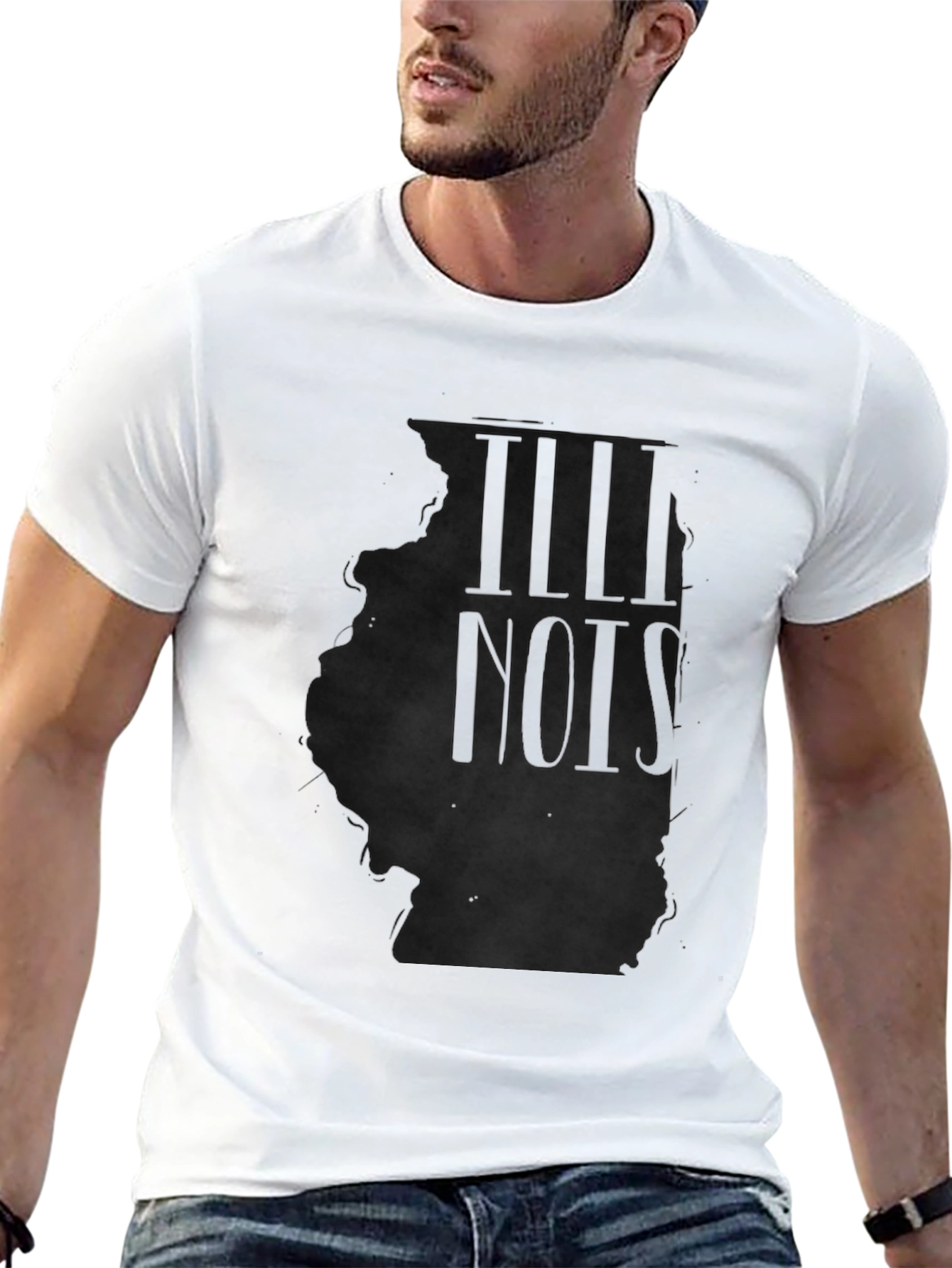 Illinois State Outline Mens Black T-Shirt