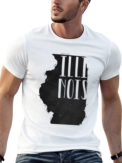 Illinois State Outline Mens Black T-Shirt