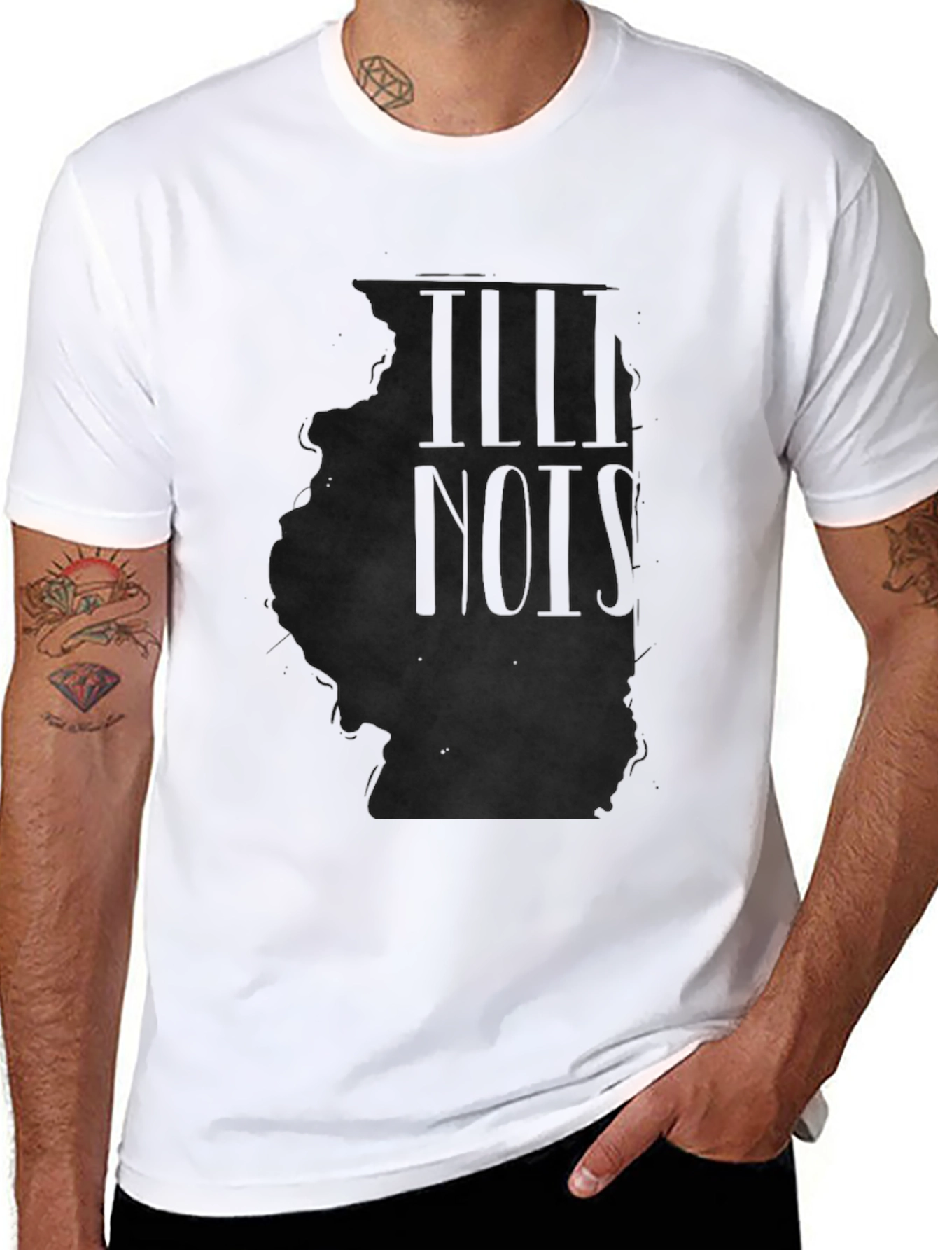 Illinois State Outline Mens Black T-Shirt