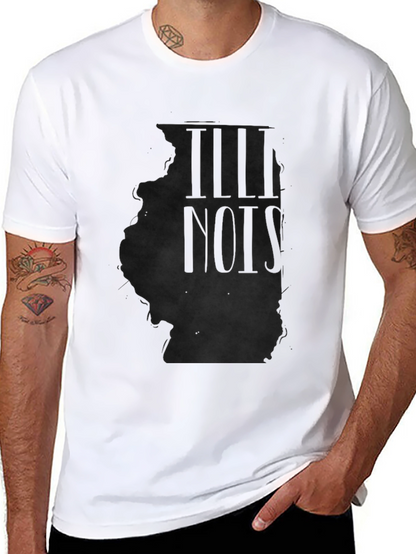 Illinois State Outline Mens Black T-Shirt