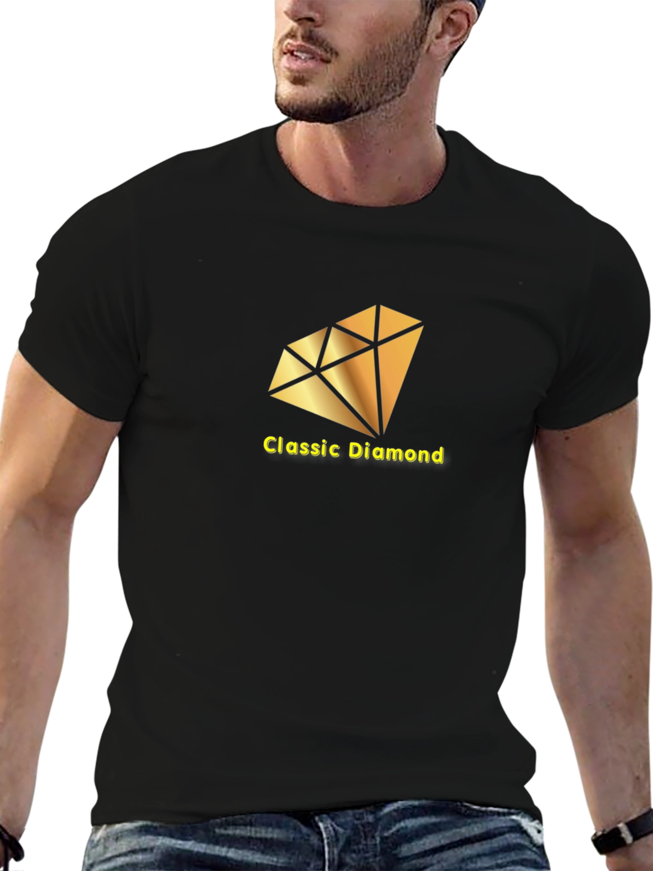 Classic Diamond Graphic Tee - Black Cotton T-Shirt