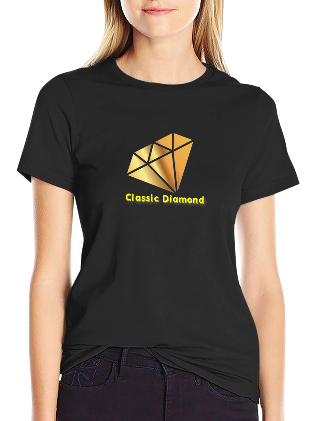 Classic Diamond Graphic Tee - Black Cotton T-Shirt