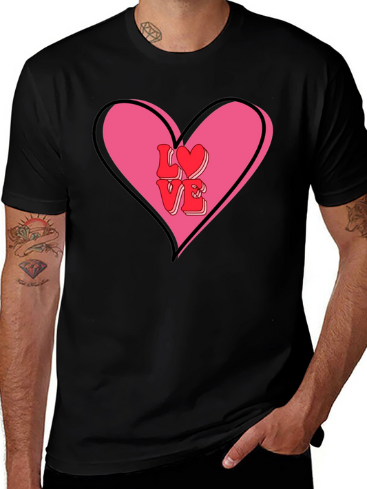 Love Heart Valentines Graphic Tee - Mens Black T-Shirt