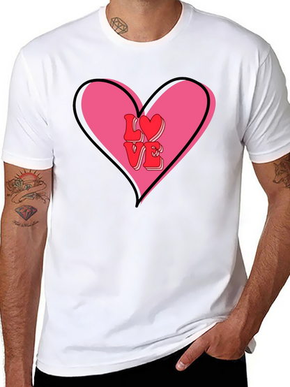 Love Heart Valentines Graphic Tee - Mens Black T-Shirt
