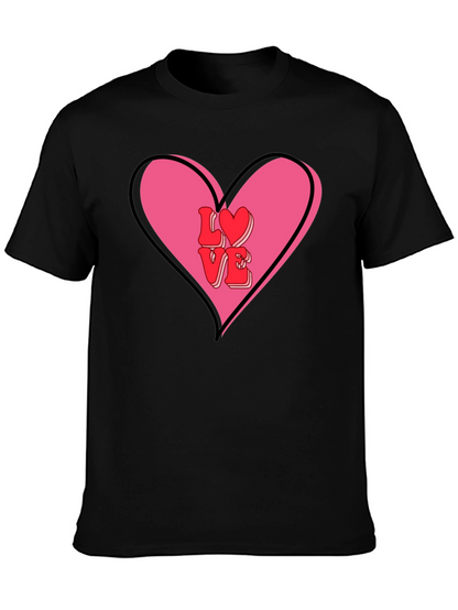 Love Heart Valentines Graphic Tee - Mens Black T-Shirt