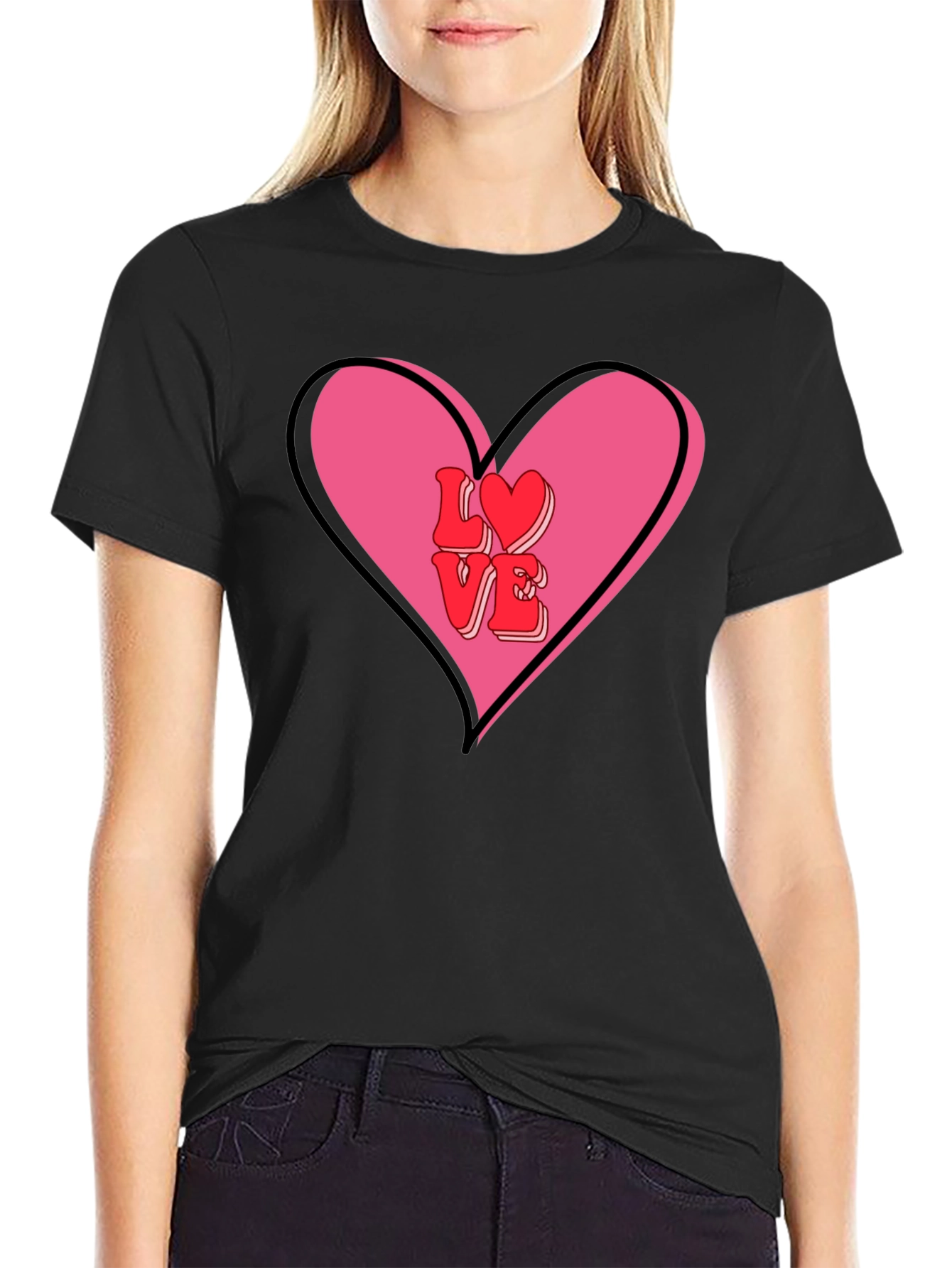 Love Heart Valentines Graphic Tee - Mens Black T-Shirt