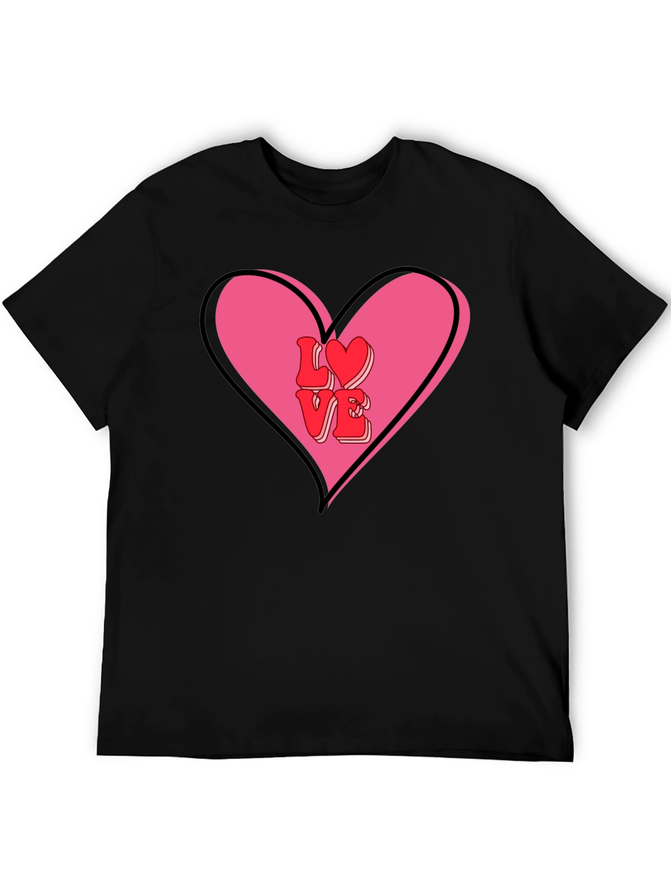 Love Heart Valentines Graphic Tee - Mens Black T-Shirt