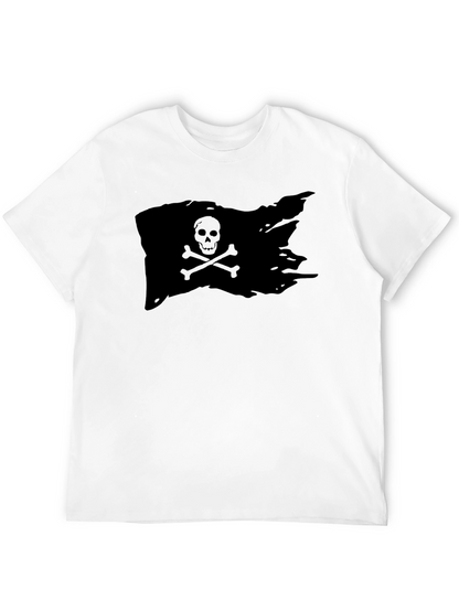 Black Pirate Flag T-Shirt Skull Bones Graphic Tee