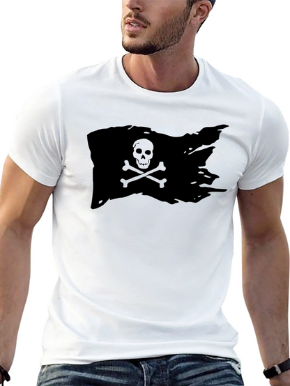 Black Pirate Flag T-Shirt Skull Bones Graphic Tee