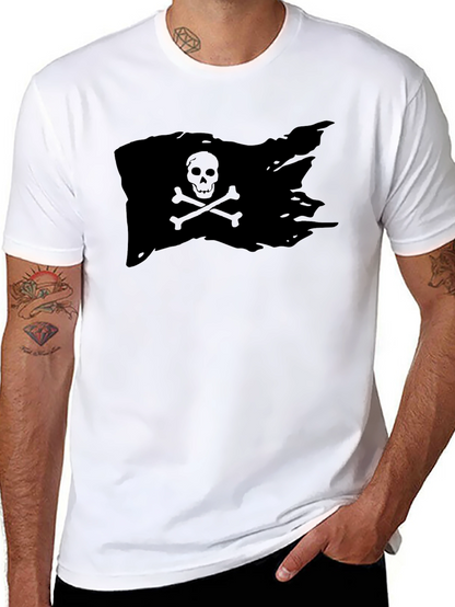 Black Pirate Flag T-Shirt Skull Bones Graphic Tee