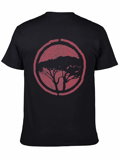 Black T-Shirt with Distressed Tree Circle Graphic