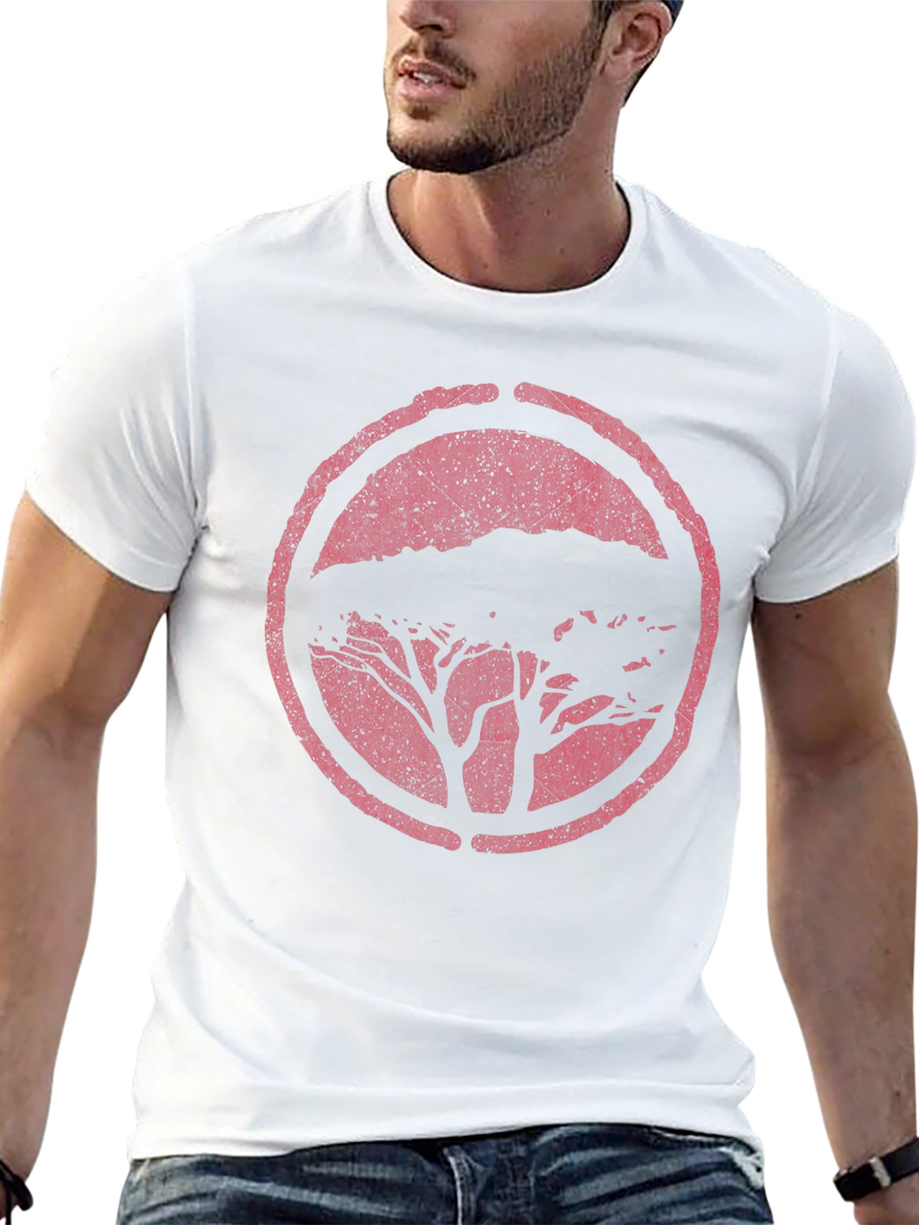 Black T-Shirt with Distressed Tree Circle Graphic