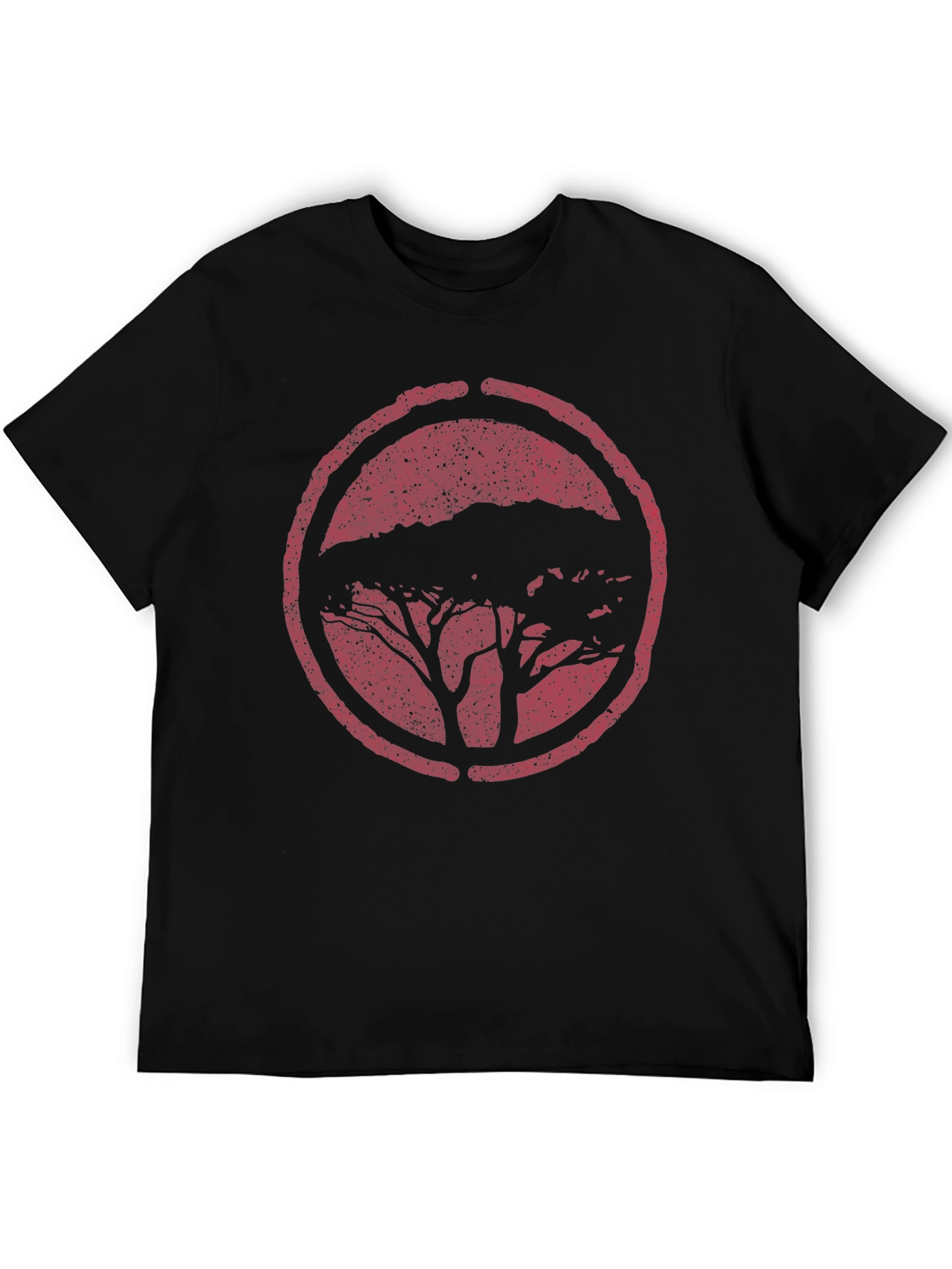 Black T-Shirt with Distressed Tree Circle Graphic