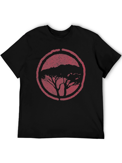 Black T-Shirt with Distressed Tree Circle Graphic