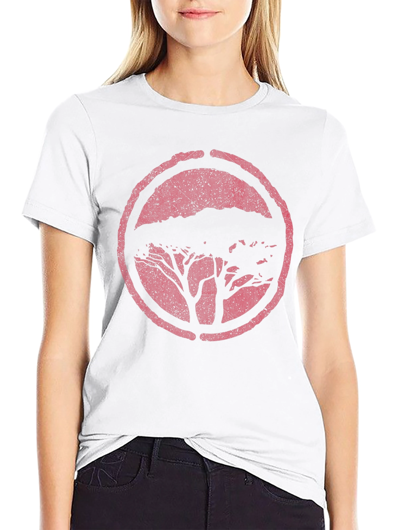 Black T-Shirt with Distressed Tree Circle Graphic