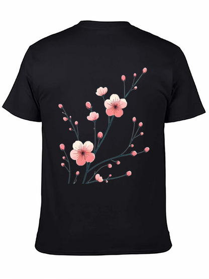Black T-Shirt with Floral Cherry Blossom Design