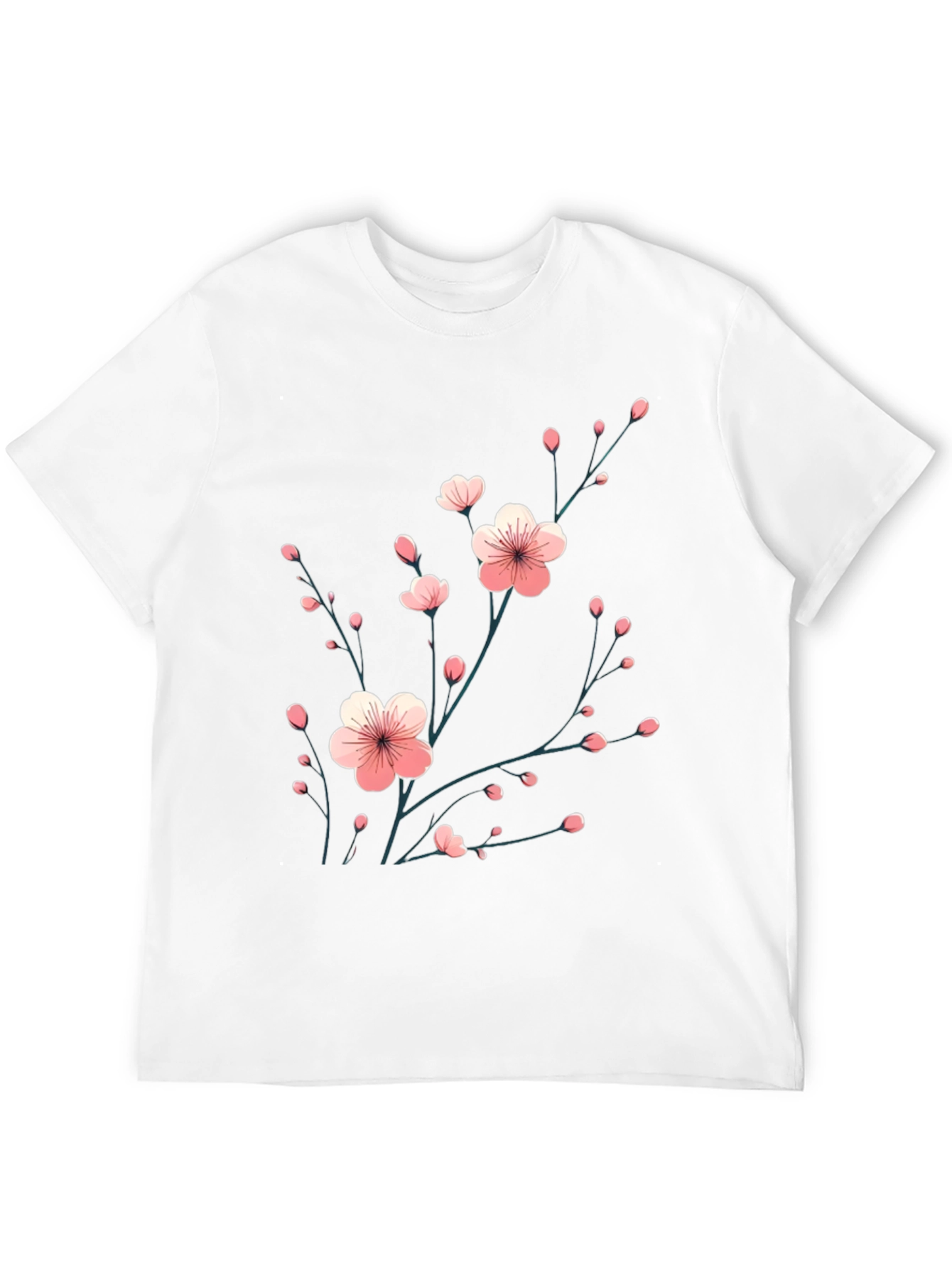 Black T-Shirt with Floral Cherry Blossom Design