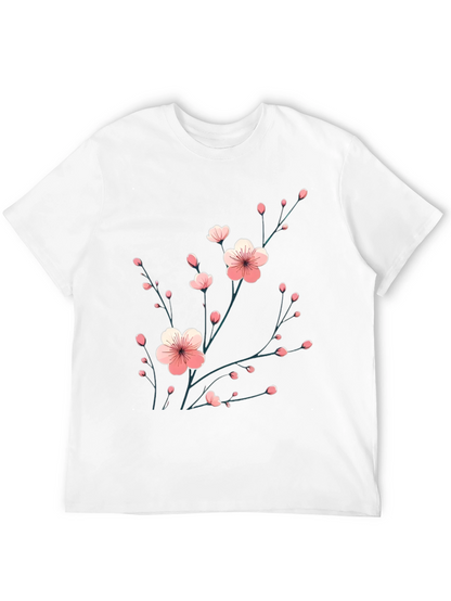 Black T-Shirt with Floral Cherry Blossom Design