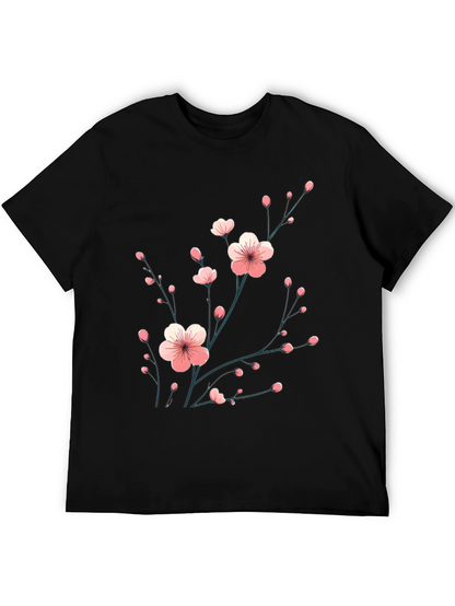 Black T-Shirt with Floral Cherry Blossom Design