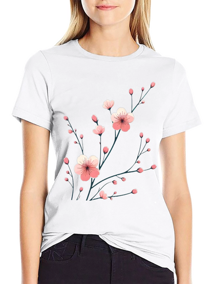 Black T-Shirt with Floral Cherry Blossom Design