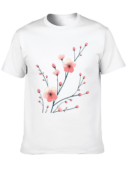 Black T-Shirt with Floral Cherry Blossom Design