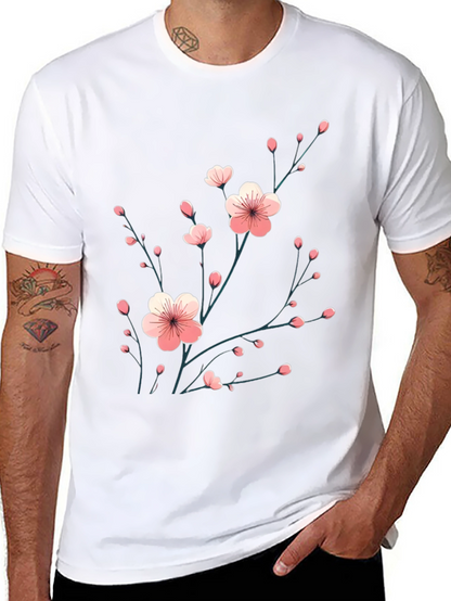 Black T-Shirt with Floral Cherry Blossom Design