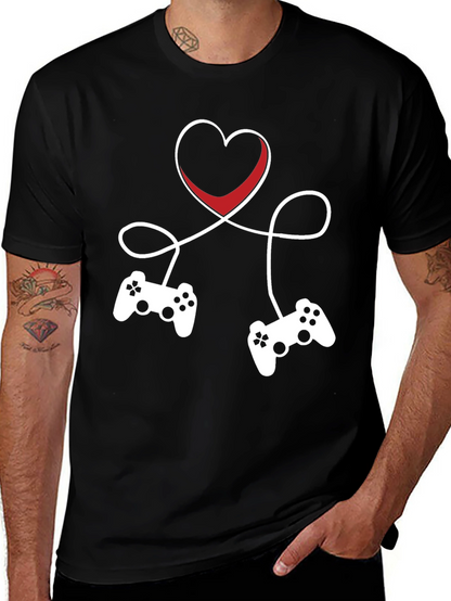 Gamer Love T-Shirt - Heart Connected Controller Design