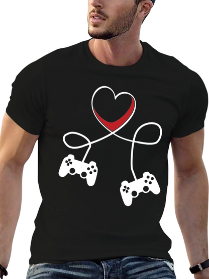 Gamer Love T-Shirt - Heart Connected Controller Design