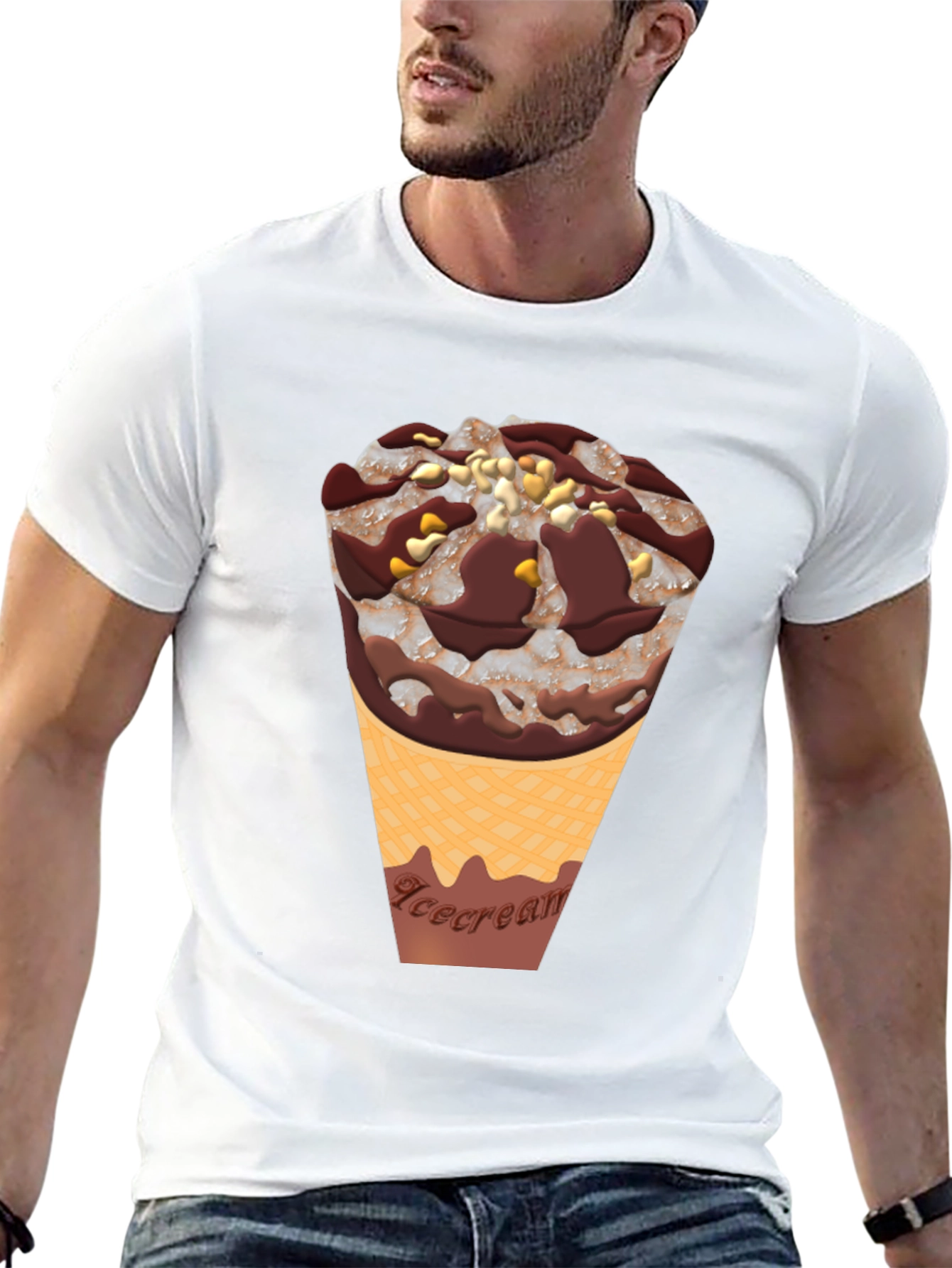 Ice Cream Cone Graphic Tee - Black Cotton Blend