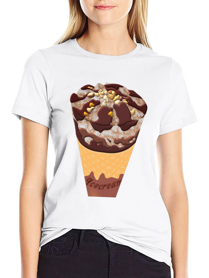 Ice Cream Cone Graphic Tee - Black Cotton Blend