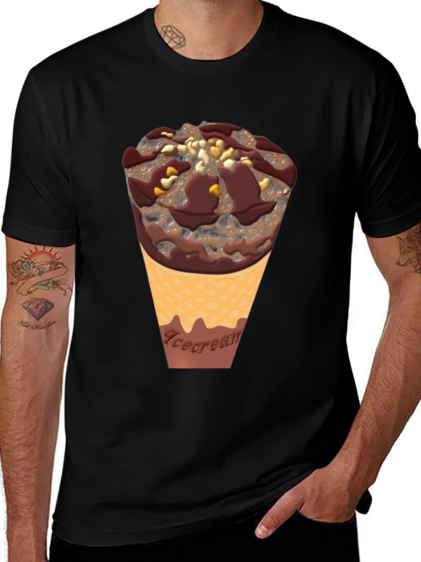 Ice Cream Cone Graphic Tee - Black Cotton Blend