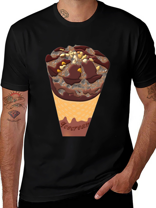 Ice Cream Cone Graphic Tee - Black Cotton Blend