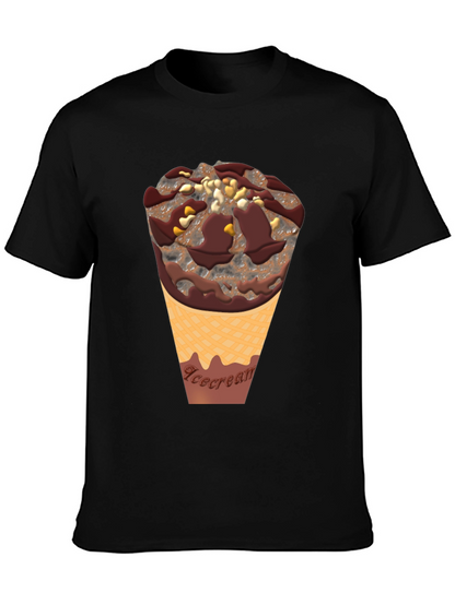 Ice Cream Cone Graphic Tee - Black Cotton Blend