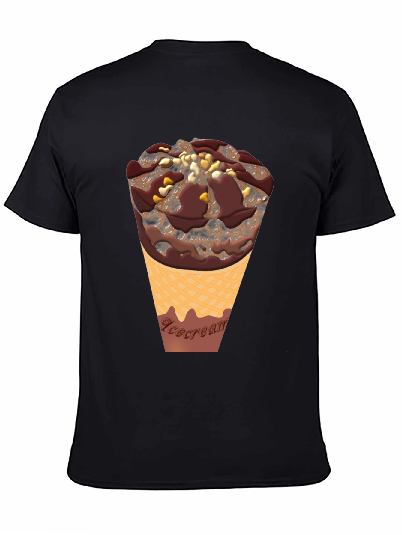 Ice Cream Cone Graphic Tee - Black Cotton Blend