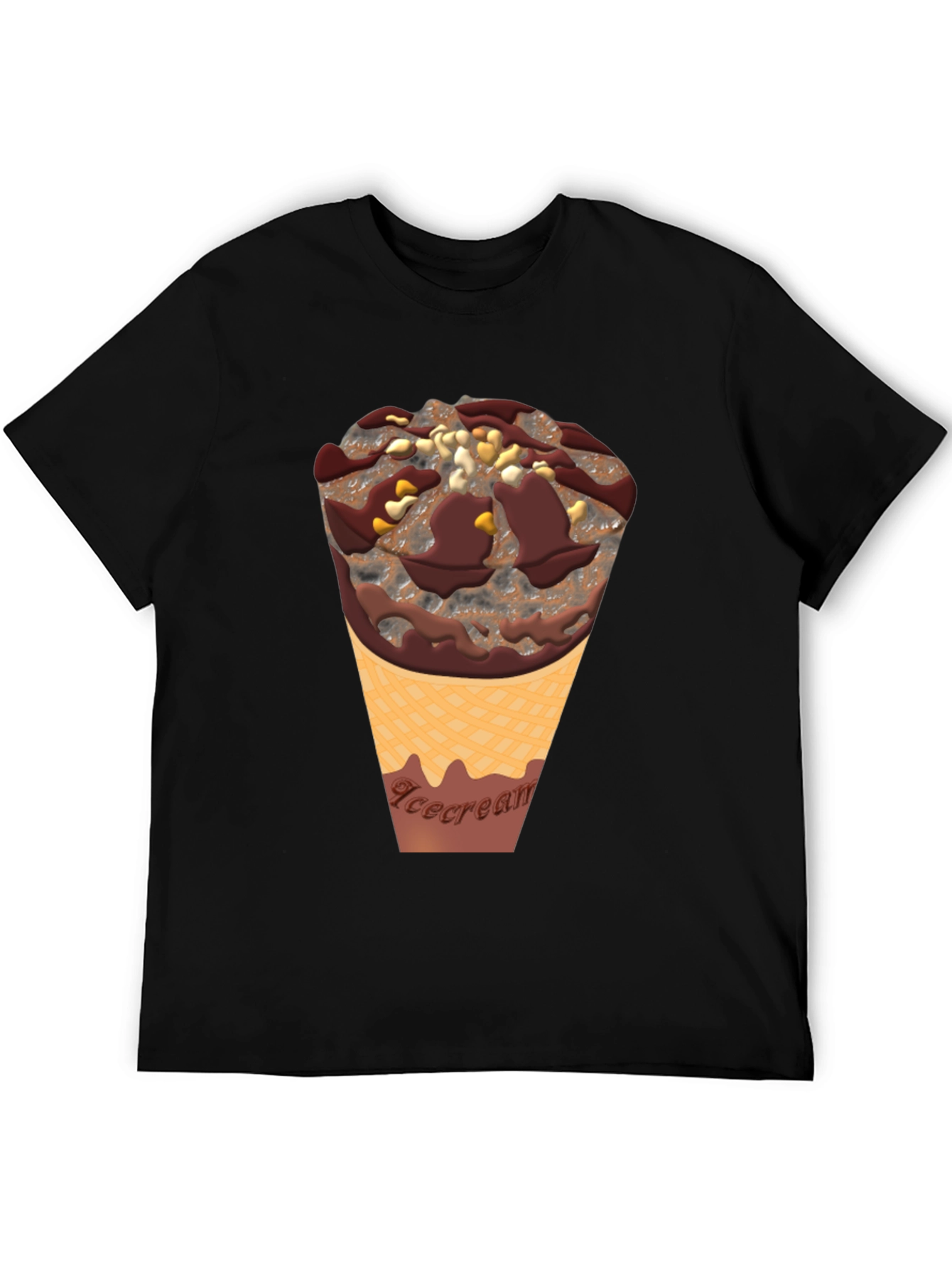Ice Cream Cone Graphic Tee - Black Cotton Blend