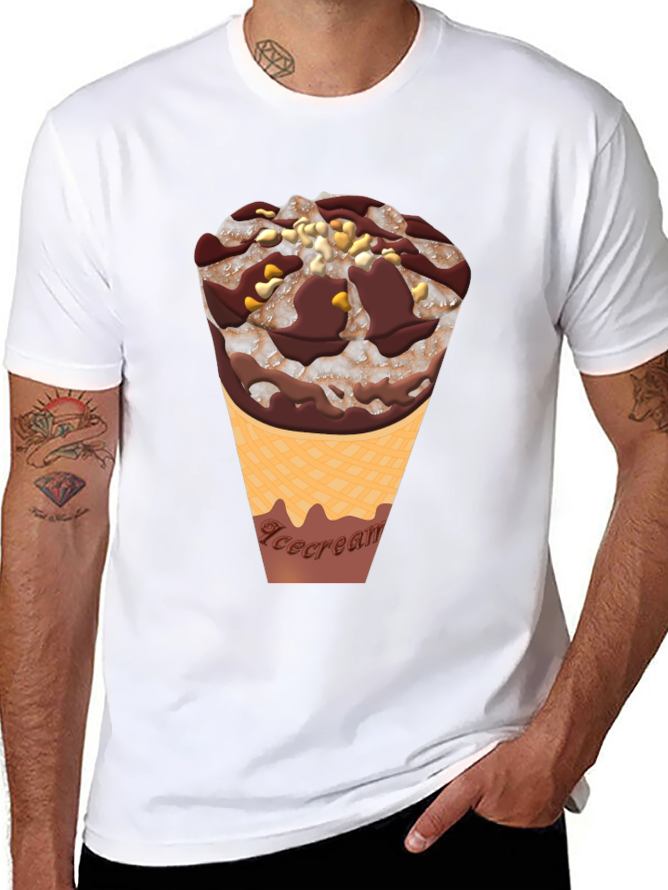 Ice Cream Cone Graphic Tee - Black Cotton Blend