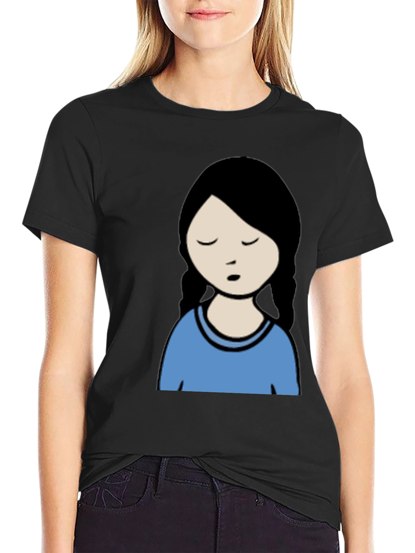 Cartoon Girl Graphic Black T-Shirt