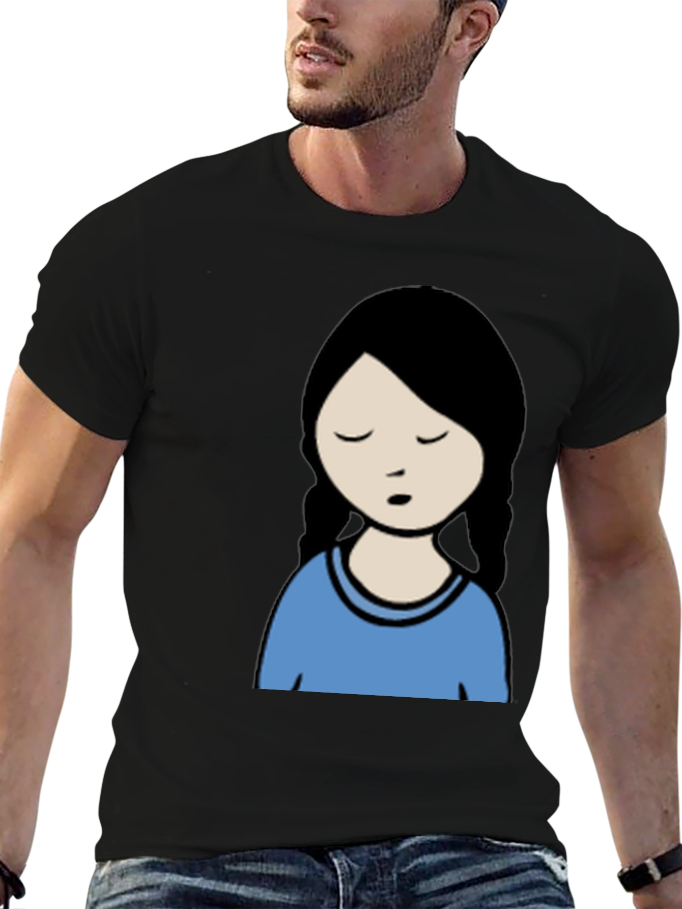 Cartoon Girl Graphic Black T-Shirt