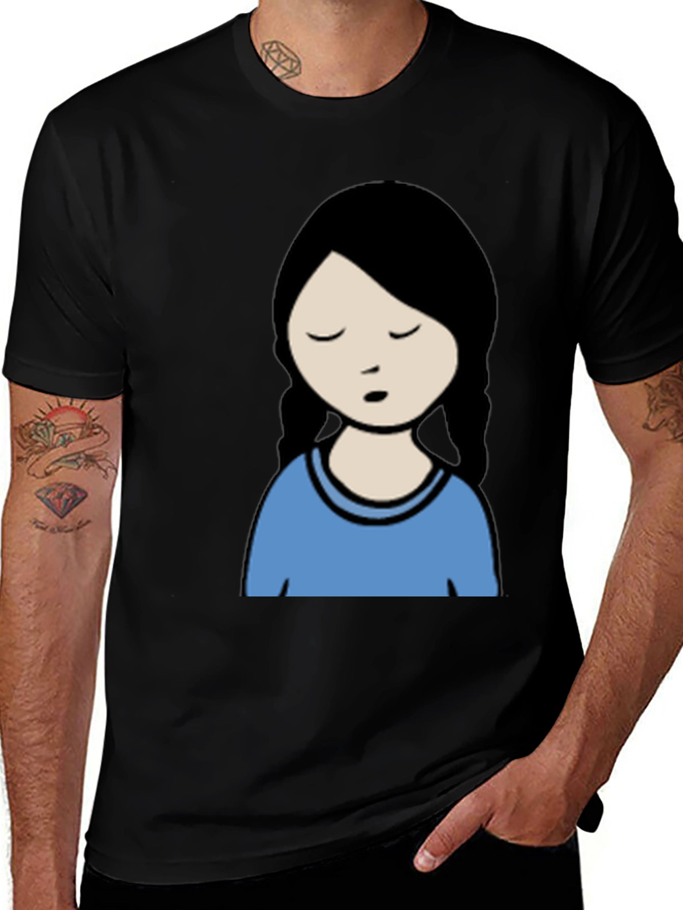 Cartoon Girl Graphic Black T-Shirt
