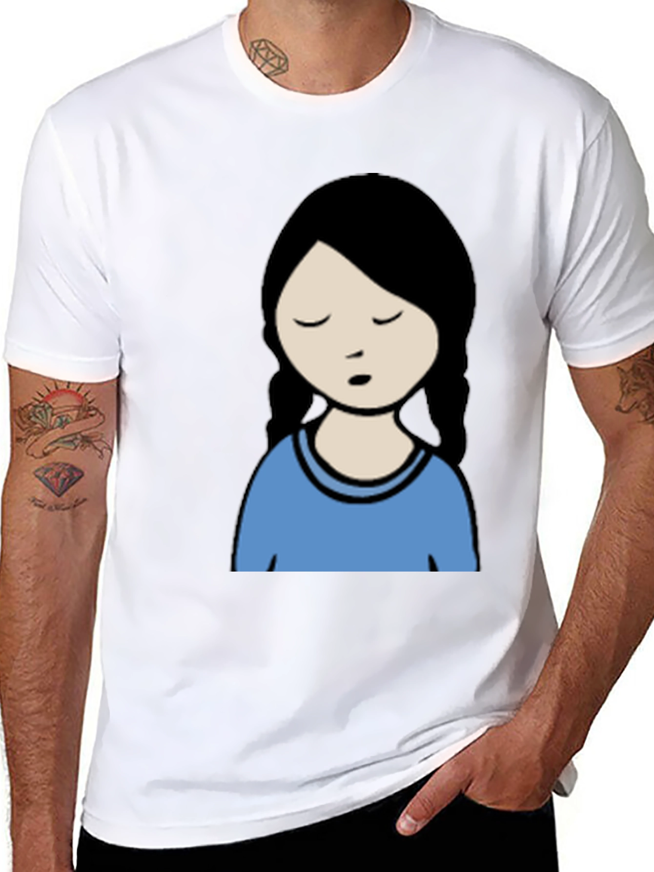 Cartoon Girl Graphic Black T-Shirt
