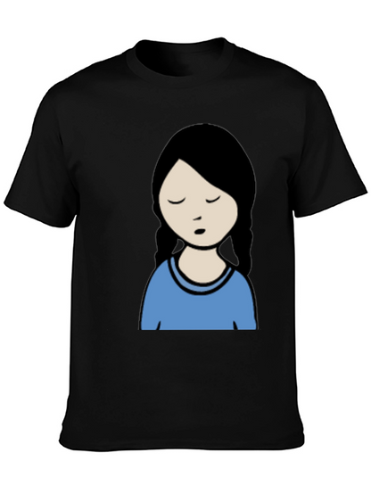 Cartoon Girl Graphic Black T-Shirt
