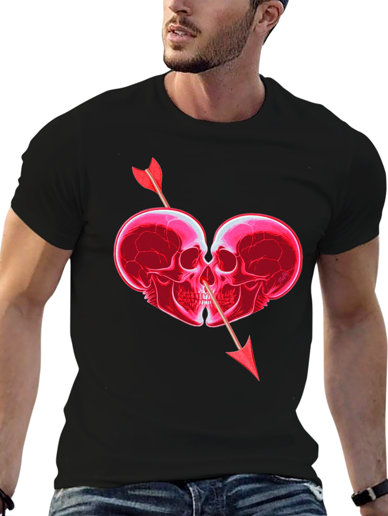 Skull Heart Arrow Graphic T-Shirt