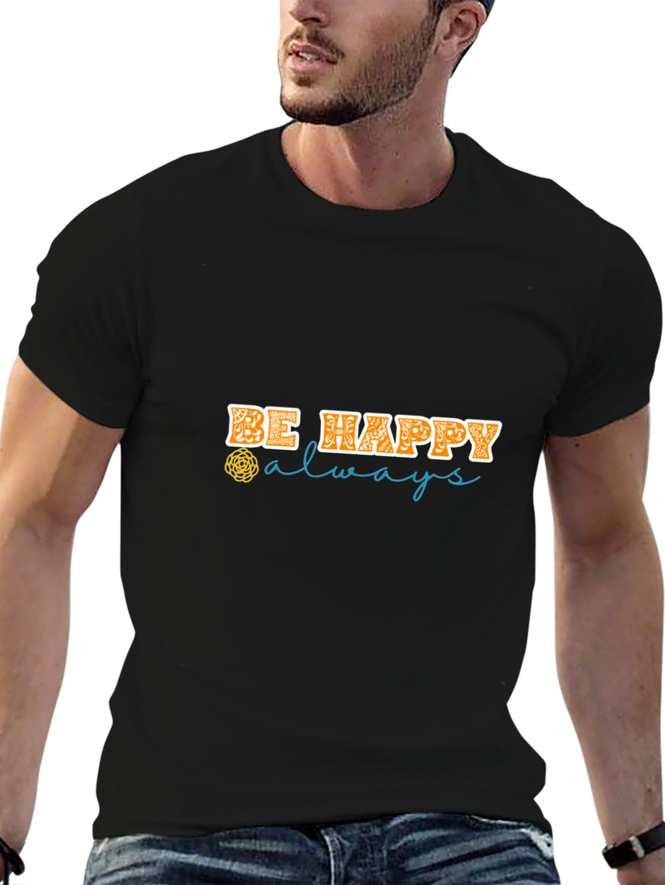 Be Happy Always Black Graphic Tee