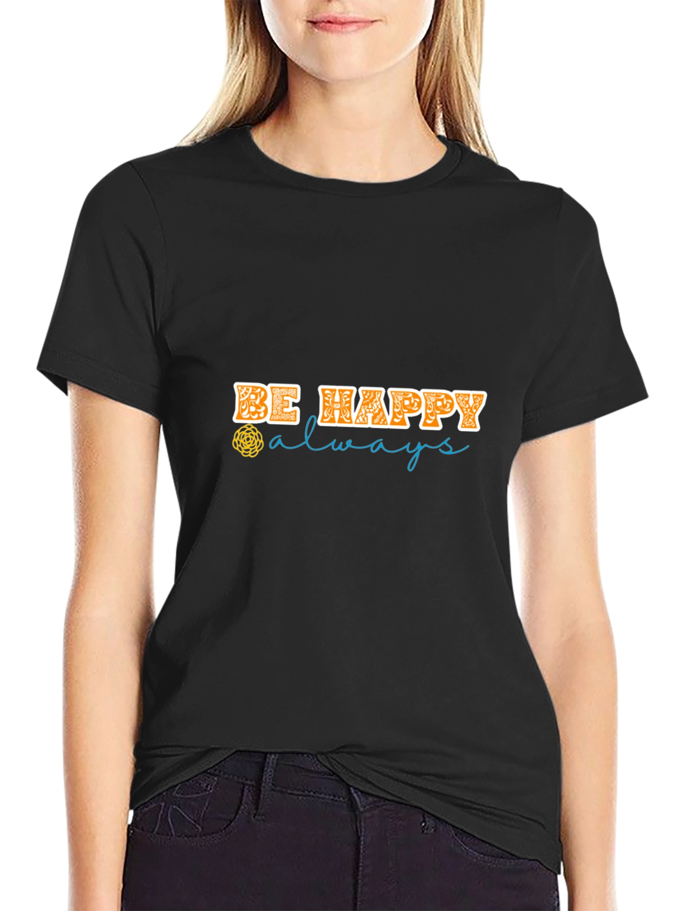Be Happy Always Black Graphic Tee