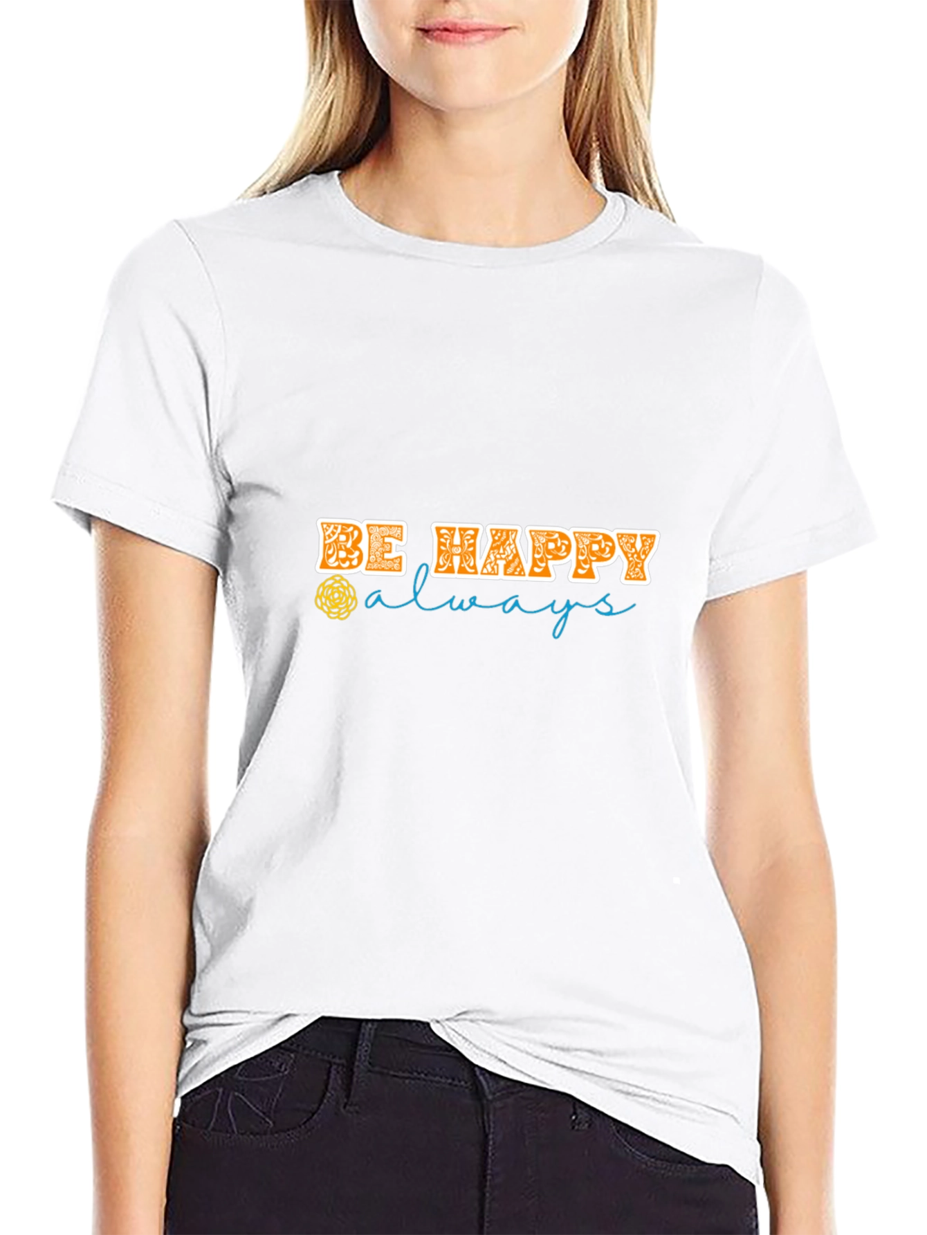 Be Happy Always Black Graphic Tee