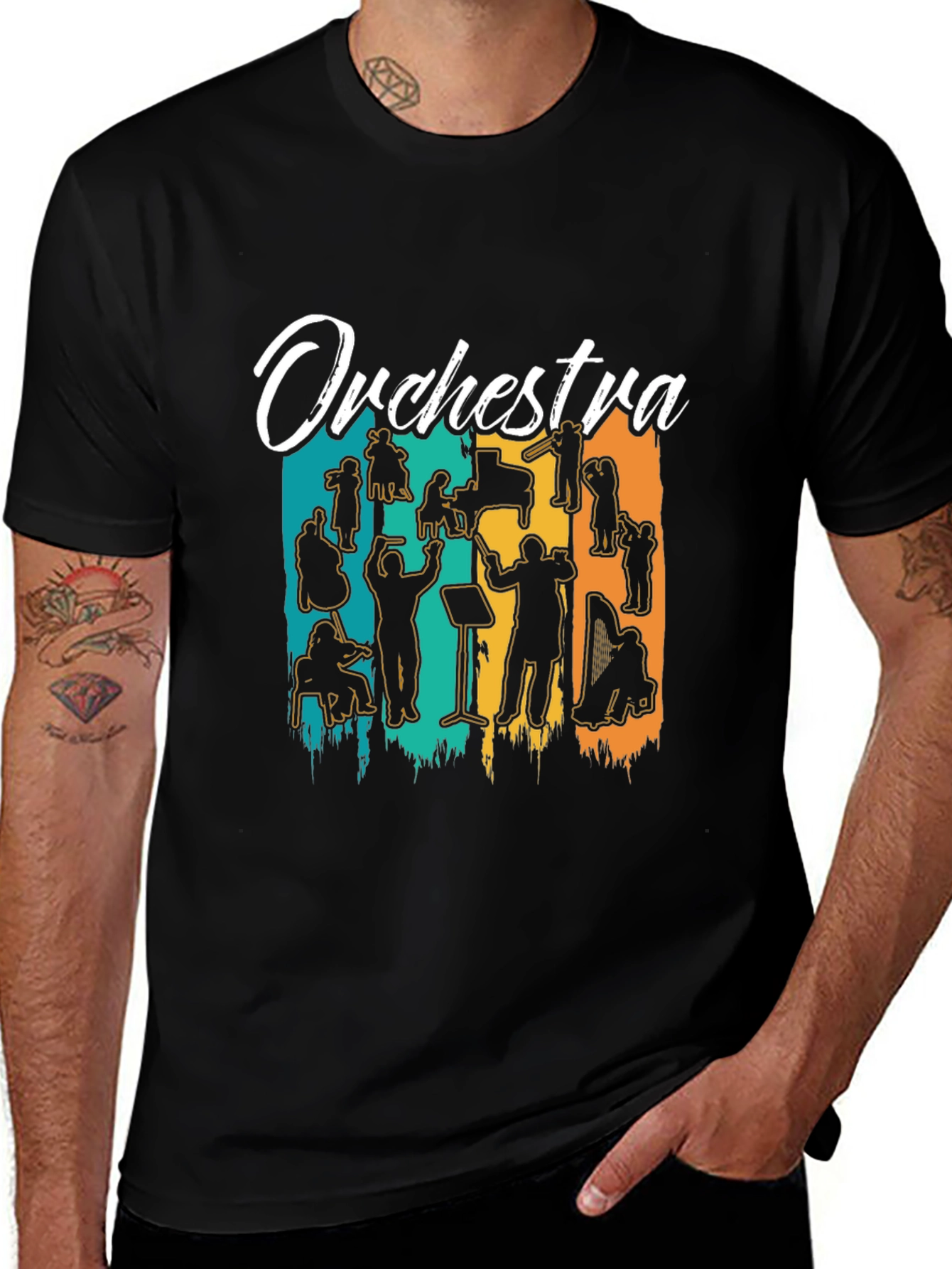 Orchestra Silhouette Graphic Print Black T-Shirt