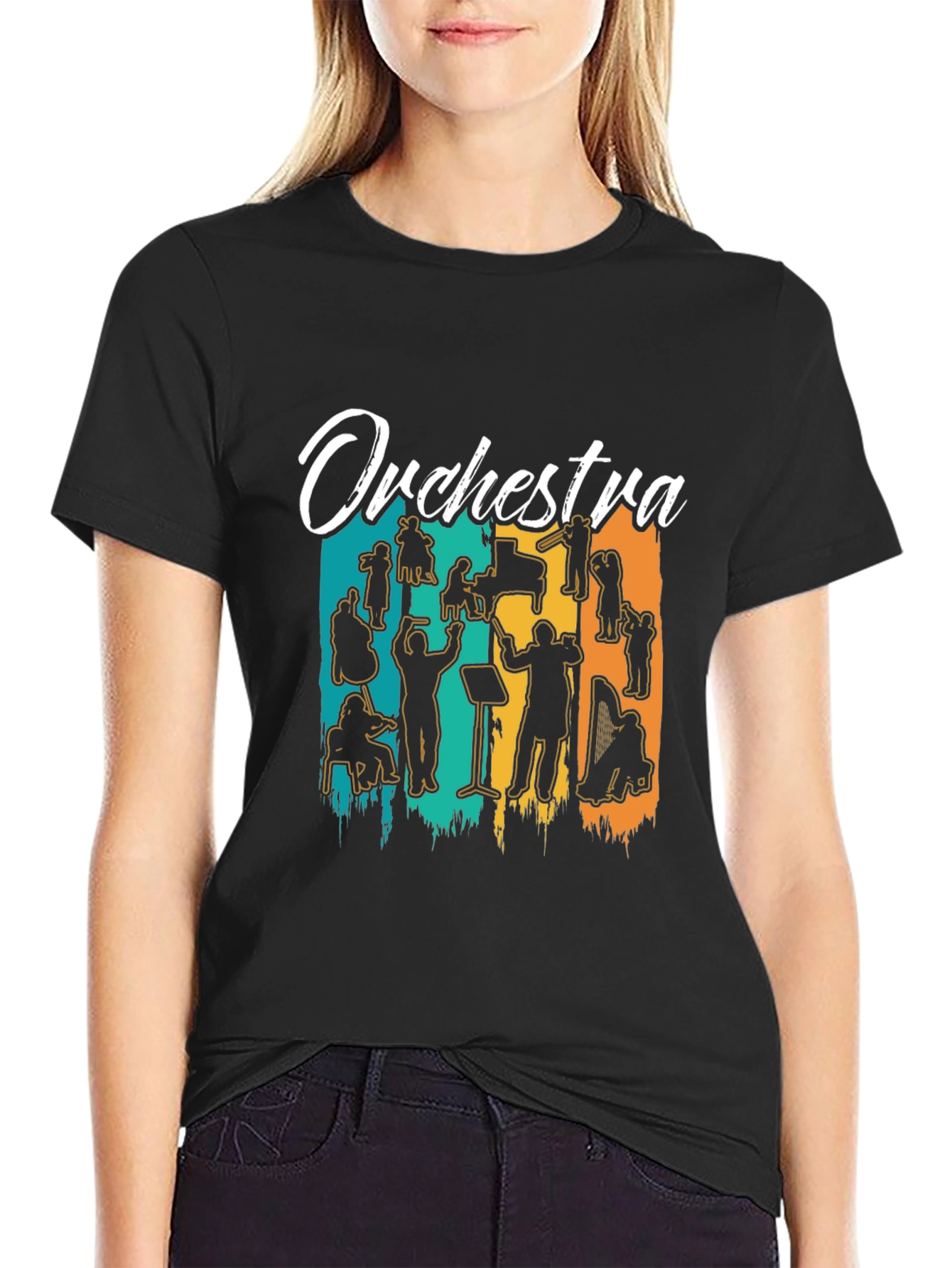 Orchestra Silhouette Graphic Print Black T-Shirt