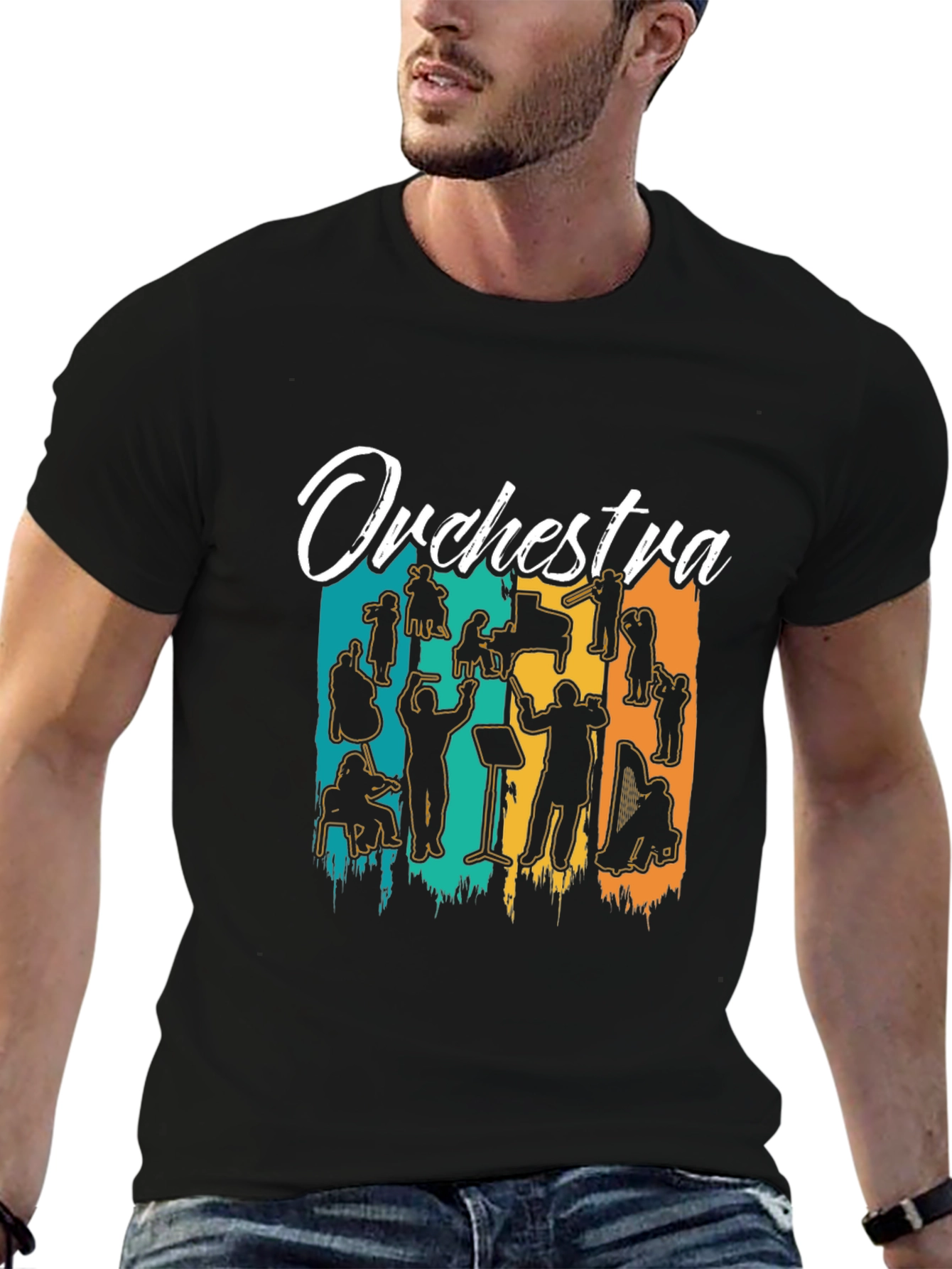 Orchestra Silhouette Graphic Print Black T-Shirt